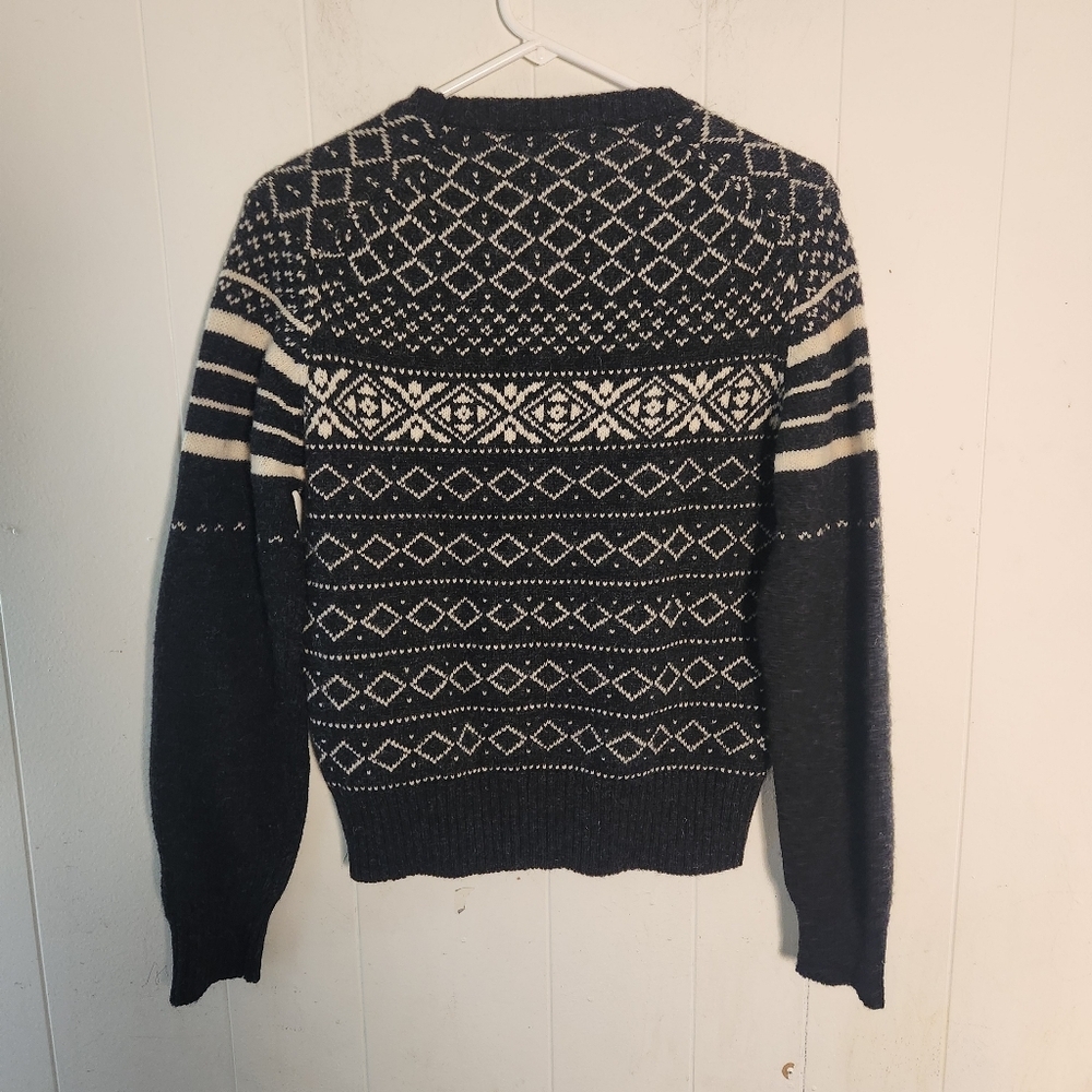 Vtg J G Hook Shetland Wool Black Cream Fair Isle Nordic Size 38 Small - Picture 2 of 16